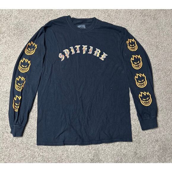 Men’s Size Medium Spitfire Long Sleeve Retro Black T-Shirt Logo Tee Skate - Picture 1 of 5